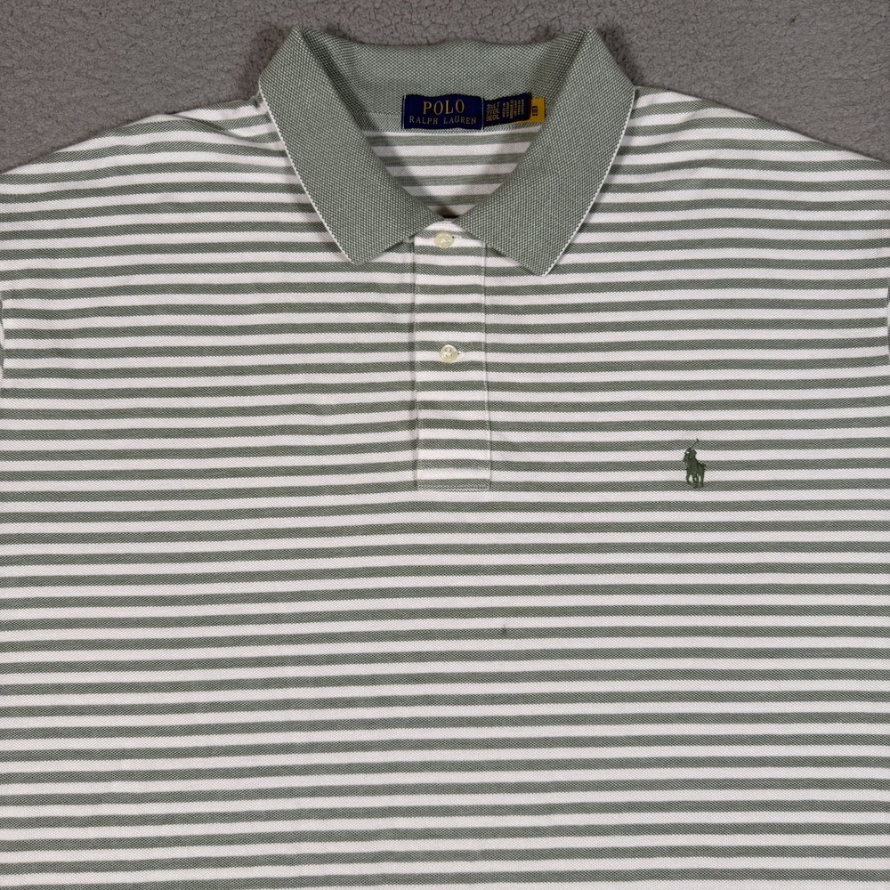 Polo Ralph Lauren Shirt Mens 3XLT Green Striped Pique Casual Preppy Pony Logo